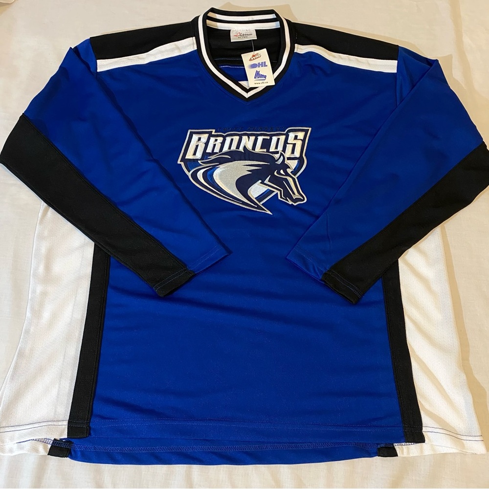 Swift Current Broncos Hockey Jersey Stitched Sewn WHL CHL Fan Blue XL NEW